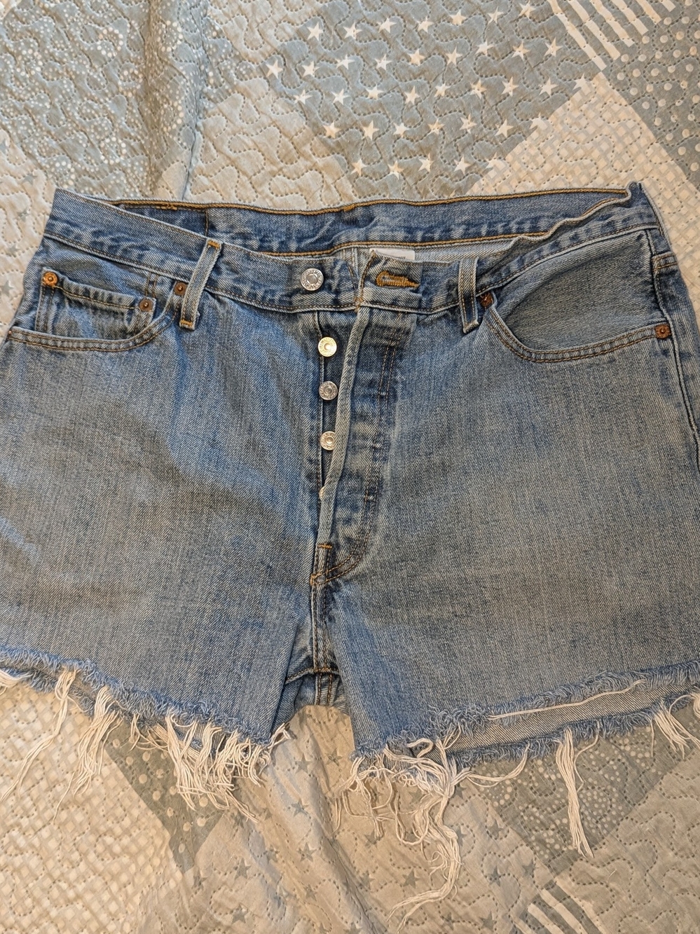 Signature by Levi Strauss Light Blue Distressed Button-Fly Jean Shorts W36 L30